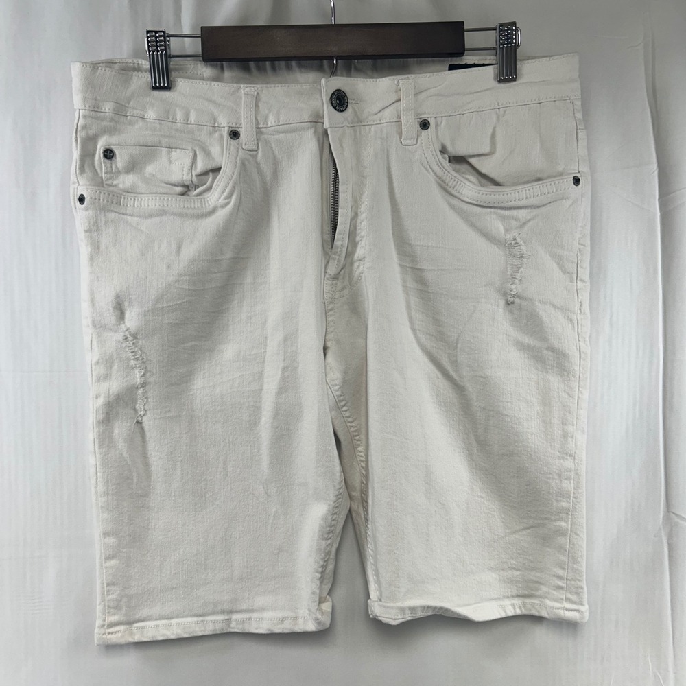 Buffalo David Bitton Denim Shorts Mens 34 White Six-X Basic Distressed